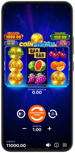 Rodillos con frutas y monedas doradas durante una partida normal.