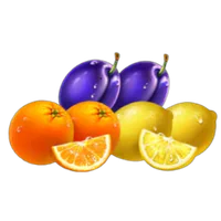 Ciruelas, naranjas y limones agrupados en el tramo bajo de la tabla de pagos.